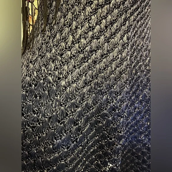 Vintage Anna Giovannozzi Italy Darkest Blue Crochet Raffia Maxi Skirt - Picture 12 of 12